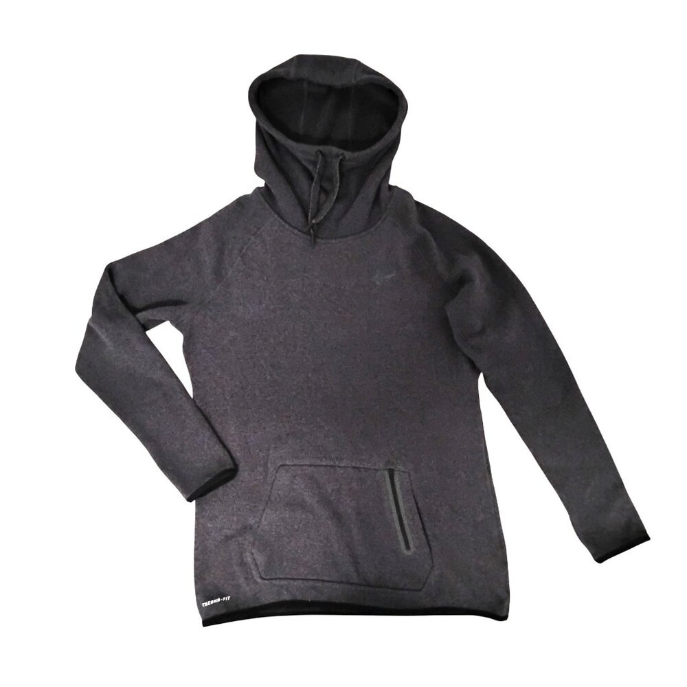 Nike Mens L Gray Therma Fit Black Long Sleeve Hoodie Performance Athletic Pullov